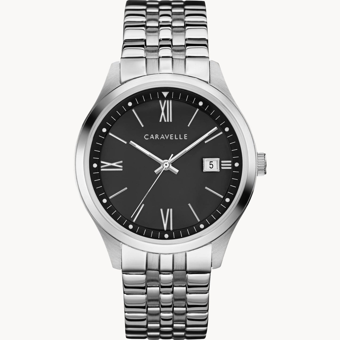 Caravelle Black Dial Stainless Steel Bracelet Dress Watch