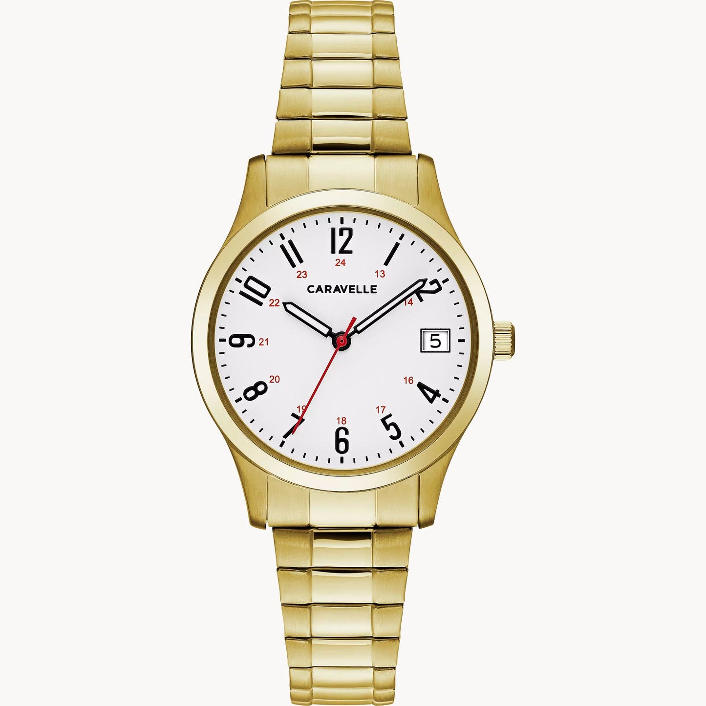 Caravelle White Dial Stainless Steel Expansion Traditional Watch