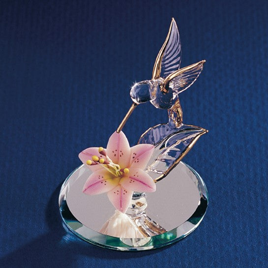 Hummingbird and Pink Lily Handcrafted Glass Figurine