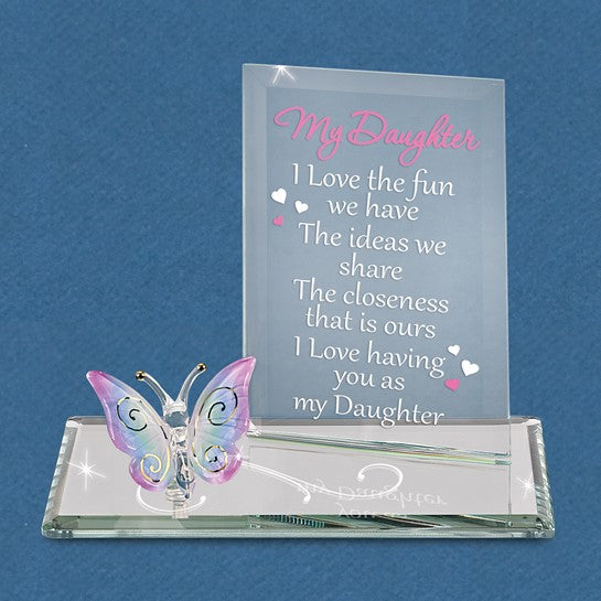 Glass Baron MY DAUGHTER Sentiment with Blue Butterfly Figurine