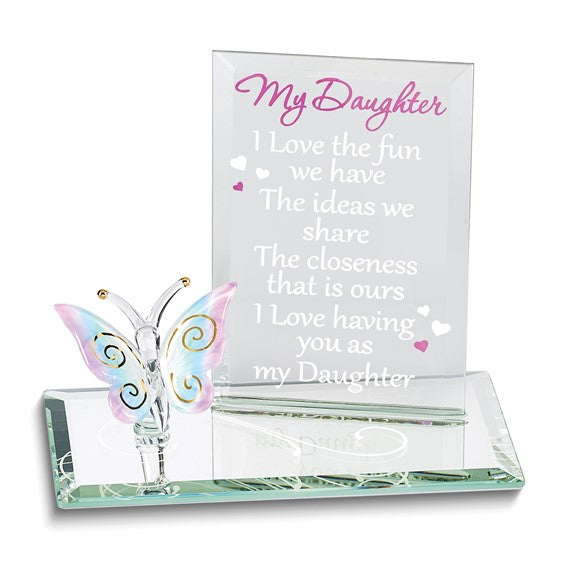 Glass Baron MY DAUGHTER Sentiment with Blue Butterfly Figurine