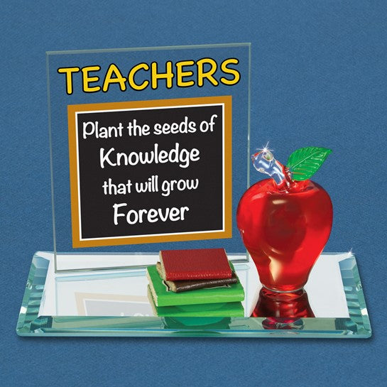 Glass Baron TEACHERS Sentiment with Glass Apple Figurine