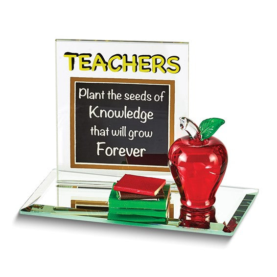 Glass Baron TEACHERS Sentiment with Glass Apple Figurine