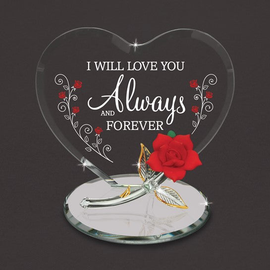 I WILL LOVE YOU ALWAYS AND FOREVER Red Rose Handcrafted Glass Figurine