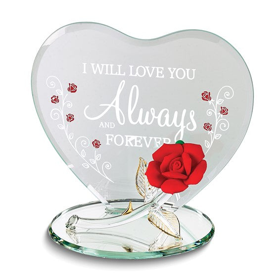 I WILL LOVE YOU ALWAYS AND FOREVER Red Rose Handcrafted Glass Figurine