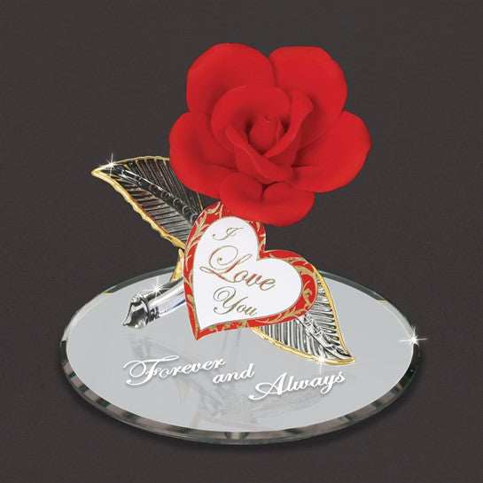 I LOVE YOU FOREVER AND ALWAYS Rose Handcrafted Glass Figurine