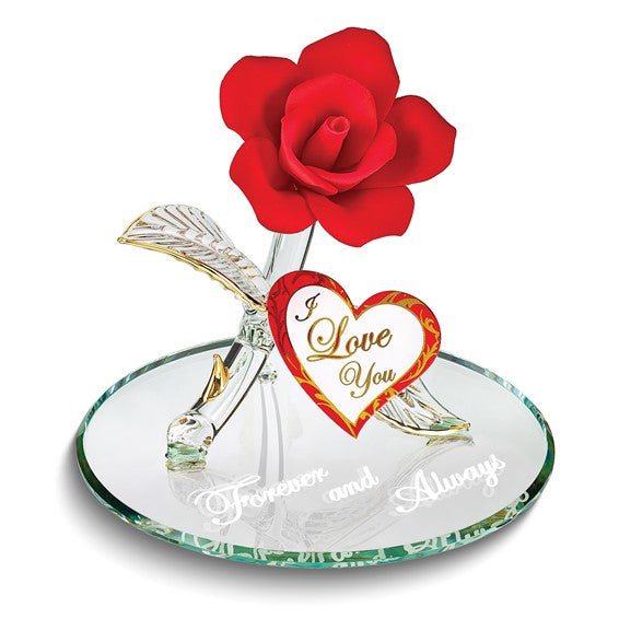 I LOVE YOU FOREVER AND ALWAYS Rose Handcrafted Glass Figurine