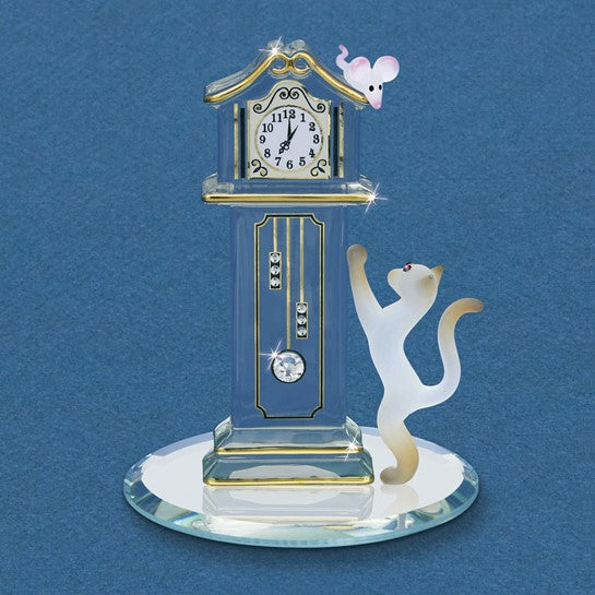 Hickory Dickory Clock with Cat and Mouse Handcrafted Glass Figurine