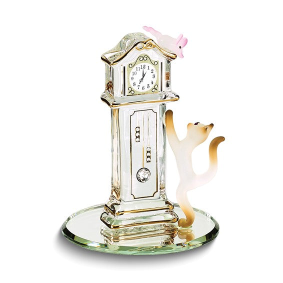 Hickory Dickory Clock with Cat and Mouse Handcrafted Glass Figurine