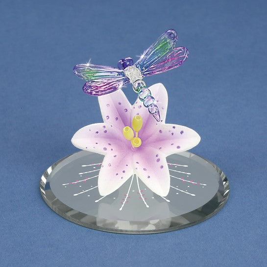 Dragonfly and Lavender Lily with Base Handcrafted Glass Figurine