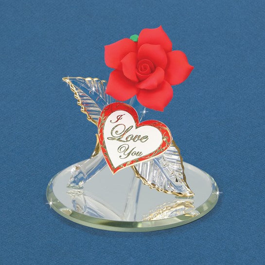 I LOVE YOU Red Rose Handcrafted Glass Figurine with 22k Gold Trim