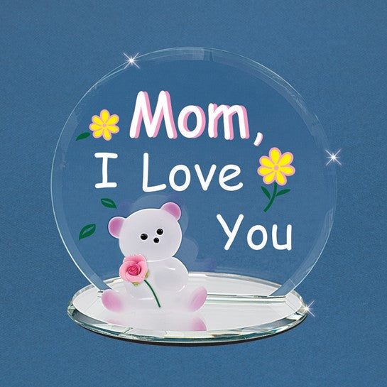 Glass Baron MOM, I LOVE YOU with Bear Figurine