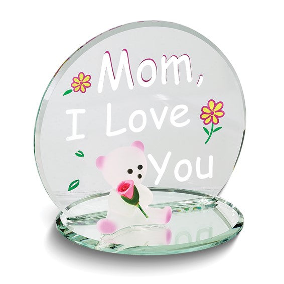 Glass Baron MOM, I LOVE YOU with Bear Figurine