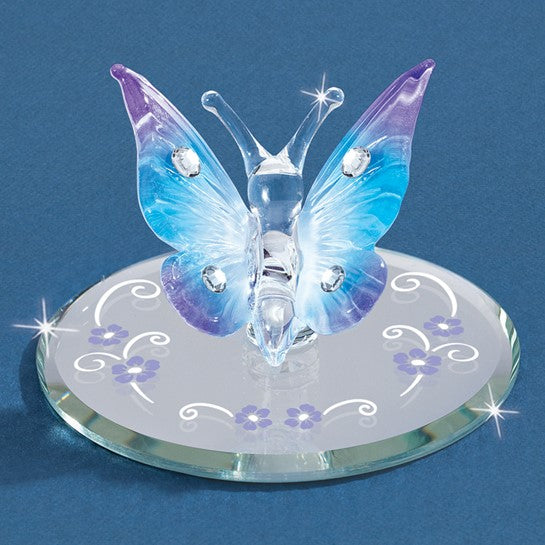 Glass Baron Blue and Purple Butterfly with Crystals Handcrafted Glass Figurine