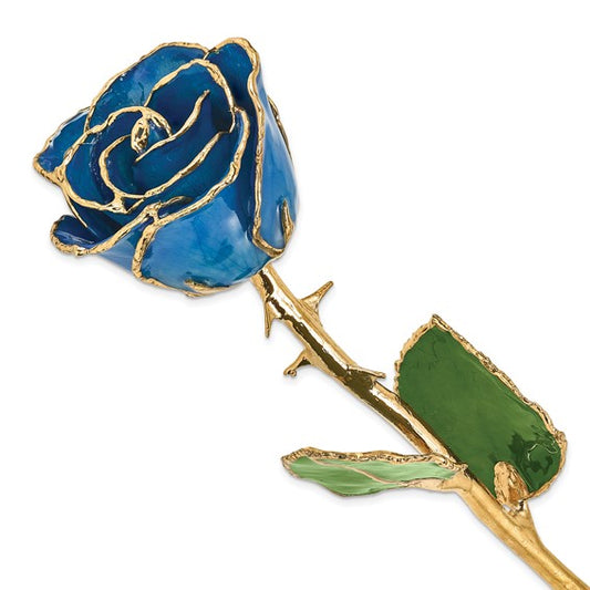Lacquer Dipped Gold Trimmed Blue Real Rose