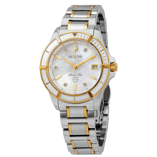 BULOVA Marine Star Quartz Diamond Mother of Pearl Dial Ladies Watch